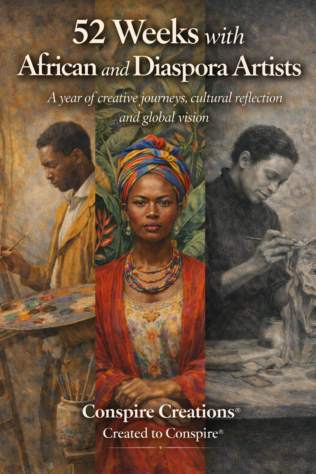 52 African & Diaspora Artists — A Year of Black Voices, Visions and Futures Guided Journal — Premium 52-week guided digital PDF journal by Conspire Creations®