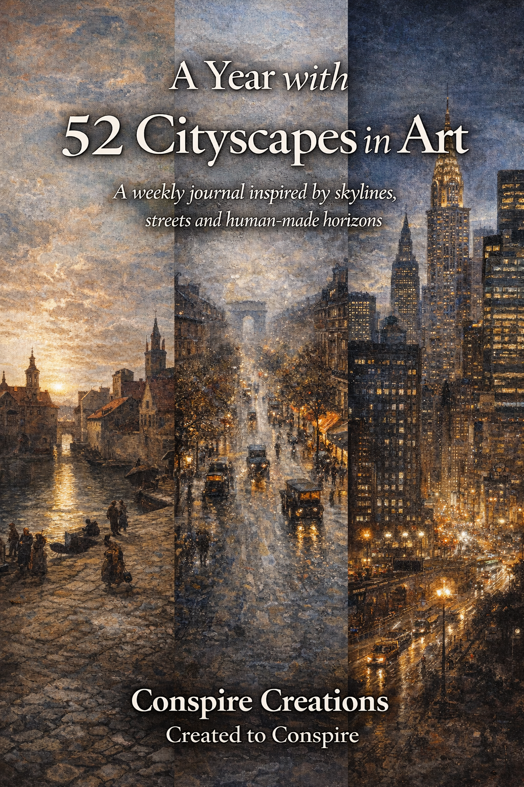 52 Cityscapes in Art — A Year of Skylines, Streets and Human-Made Horizons Guided Journal — Premium 52-week guided digital PDF journal by Conspire Creations®