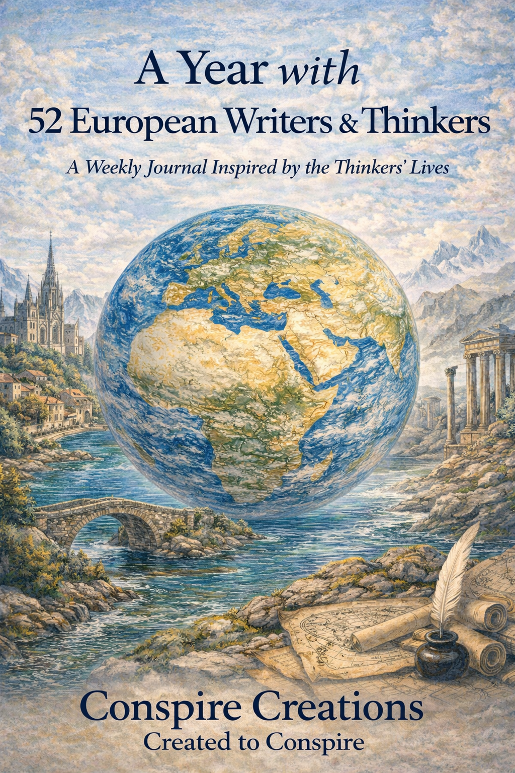 A Year with 52 European Writers & Thinkers Guided Journal — Premium 52-week guided digital PDF journal by Conspire Creations®