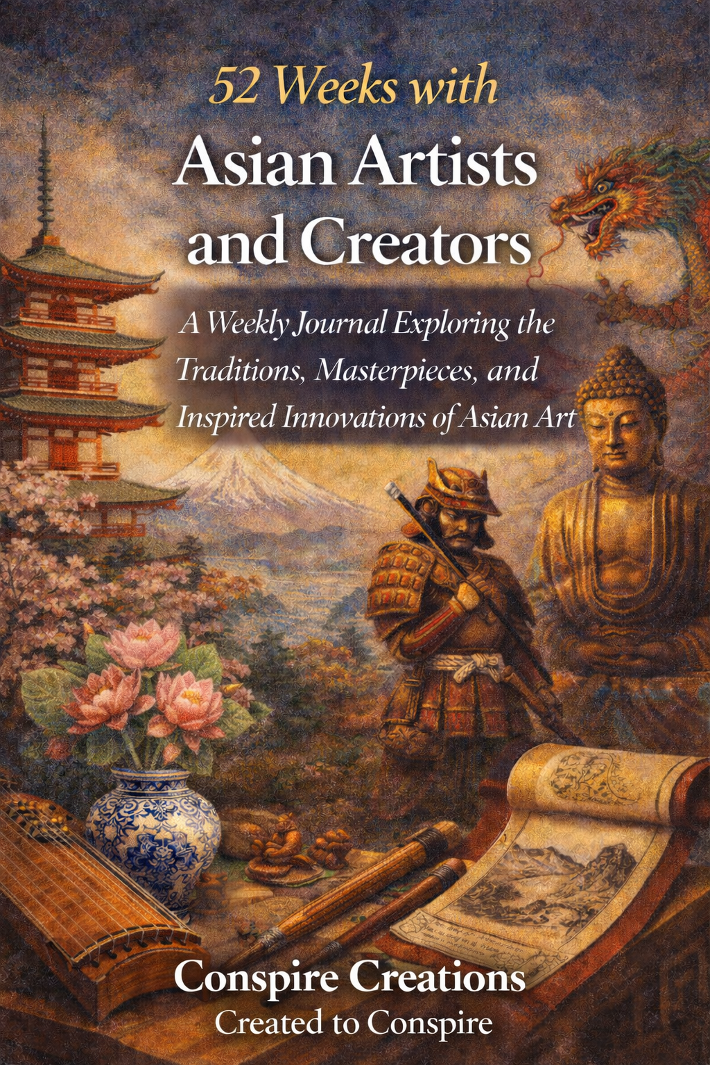 52 Weeks with Asian Artists & Creators Guided Journal — Premium 52-week guided digital PDF journal by Conspire Creations®